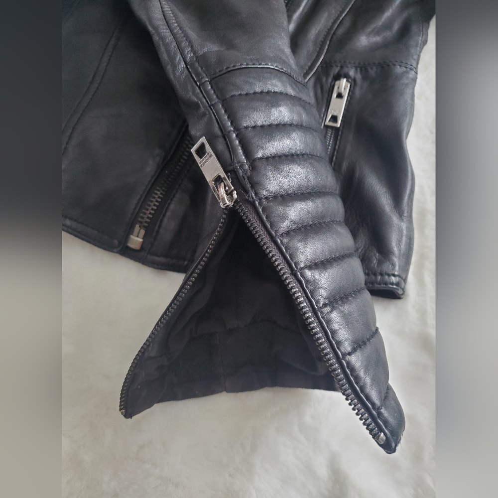 Bershka casull wear Sheep Leather Black Moto Jacket Womens Sz S - Picture 8 of 16